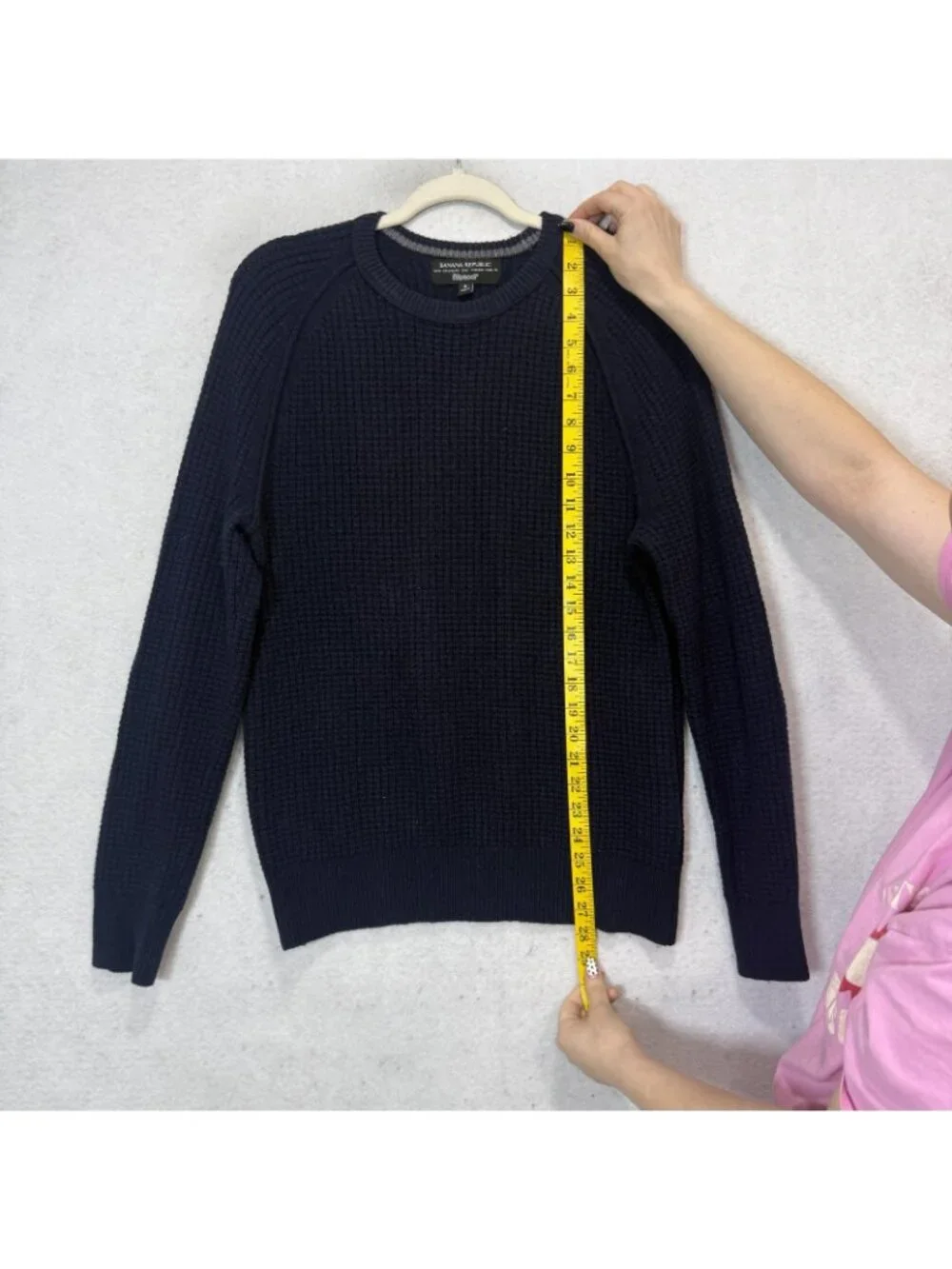 Banana Republic Sweater Mens Medium Navy Merino Wool Waffle Knit Pullover